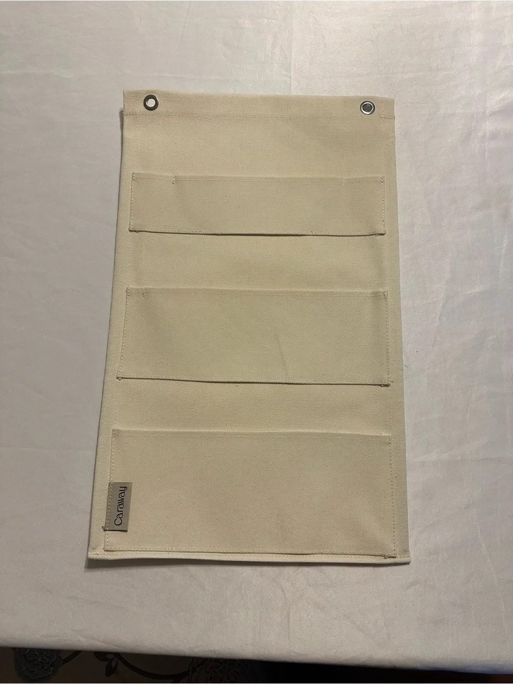 Caraway Pot Lid Cream Canvas Hanging Organizer with 3 Pockets
